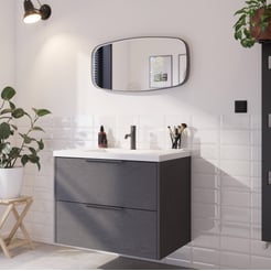 Saniselect Luca voorgemonteerd badmeubel met mat zwarte greep incl. matte wastafel 80,5x51,5cm gebrand zwart