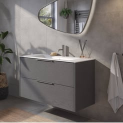 Saniselect Luca voorgemonteerd badmeubel met rvs greep incl. matte keramische wastafel 101x46cm gebrand zwart