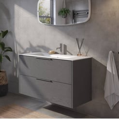 Saniselect Luca voorgemonteerd badmeubel met chromen greep incl. matte keramische wastafel 101x46cm gebrand zwart