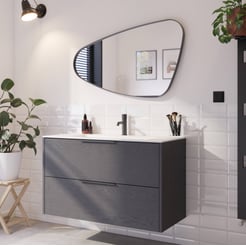 Saniselect Luca voorgemonteerd badmeubel met mat zwarte greep incl. matte keramische wastafel 101x46cm gebrand zwart