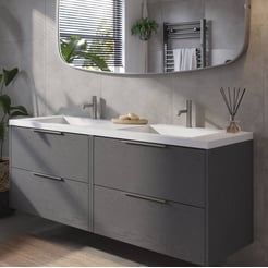 Saniselect Luca voorgemonteerd badmeubel met rvs greep incl. wastafel 160,5x51,5cm gebrand zwart
