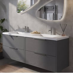 Saniselect Luca voorgemonteerd badmeubel met chromen greep incl. wastafel 160,5x51,5cm gebrand zwart