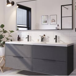 Saniselect Luca voorgemonteerd badmeubel met mat zwarte greep incl. wastafel 160,5x51,5cm gebrand zwart