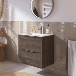 Saniselect Luca voorgemonteerd badmeubel met rvs greep incl. matte keramische wastafel 61x46cm kasteel bruin