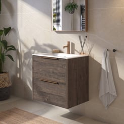 Saniselect Luca voorgemonteerd badmeubel met koperen greep incl. matte keramische wastafel 61x46cm kasteel bruin