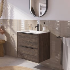 Saniselect Luca voorgemonteerd badmeubel met mat zwarte greep incl. matte keramische wastafel 61x46cm kasteel bruin