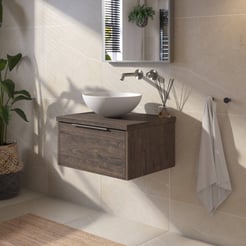 Saniselect Luca voorgemonteerd badmeubel met rvs greep incl. matte waskom 60cm kasteel bruin