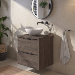 Saniselect Luca voorgemonteerd badmeubel incl. afdekblad met mat zwarte greep 60cm kasteel bruin