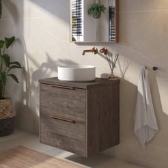 Saniselect Luca voorgemonteerd badmeubel met koperen greep incl. matte waskom 60cm kasteel bruin