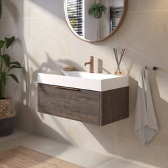 Saniselect Luca voorgemonteerd badmeubel met koperen greep incl. matte wastafel 80x45cm kasteel bruin