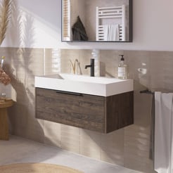 Saniselect Luca voorgemonteerd badmeubel met mat zwarte greep incl. matte wastafel 80x45cm kasteel bruin