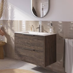 Saniselect Luca voorgemonteerd badmeubel met rvs greep incl. matte keramische wastafel 81x46cm kasteel bruin