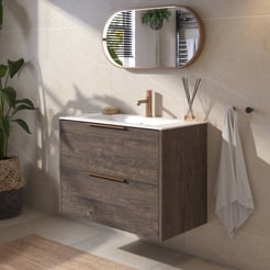 Saniselect Luca voorgemonteerd badmeubel met koperen greep incl. matte keramische wastafel 81x46cm kasteel bruin