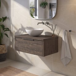 Saniselect Luca voorgemonteerd badmeubel met rvs greep incl. matte waskom 80cm kasteel bruin