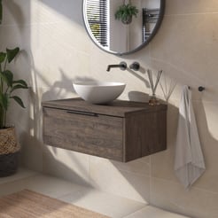 Saniselect Luca voorgemonteerd badmeubel met mat zwarte greep incl. matte waskom 80cm kasteel bruin