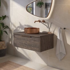 Saniselect Luca voorgemonteerd badmeubel 1 lade incl. afdekblad met koperen greep 80cm kasteel bruin