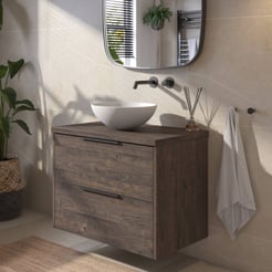 Saniselect Luca voorgemonteerd badmeubel met mat zwarte greep incl. matte waskom 80cm kasteel bruin