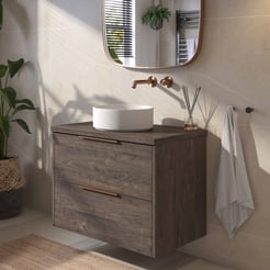 Saniselect Luca voorgemonteerd badmeubel met koperen greep incl. matte waskom 80cm kasteel bruin