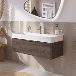 Saniselect Luca voorgemonteerd badmeubel met rvs greep incl. matte wastafel 100x45cm kasteel bruin