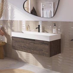 Saniselect Luca voorgemonteerd badmeubel met mat zwarte greep incl. matte wastafel 100x45cm kasteel bruin