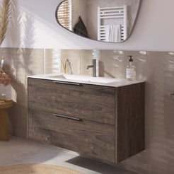 Saniselect Luca voorgemonteerd badmeubel met rvs greep incl. matte keramische wastafel 101x46cm kasteel bruin