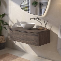 Saniselect Luca voorgemonteerd badmeubel met rvs greep incl. matte waskom 100cm kasteel bruin