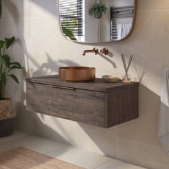 Saniselect Luca voorgemonteerd badmeubel met koperen greep incl. koperen waskom 100cm kasteel bruin