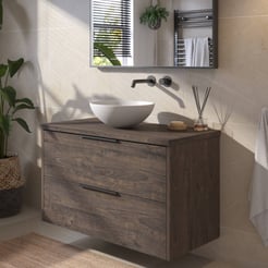 Saniselect Luca voorgemonteerd badmeubel met mat zwarte greep incl. matte waskom 100cm kasteel bruin