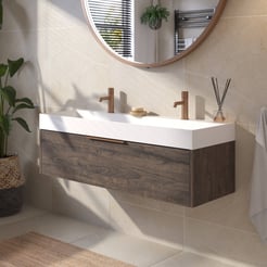 Saniselect Luca voorgemonteerd badmeubel met koperen greep incl. matte wastafel 120x45cm kasteel bruin