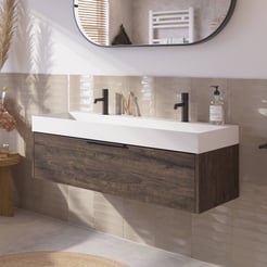 Saniselect Luca voorgemonteerd badmeubel met mat zwarte greep incl. matte wastafel 120x45cm kasteel bruin