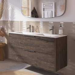 Saniselect Luca voorgemonteerd badmeubel met rvs greep incl. matte keramische wastafel 121x46cm kasteel bruin