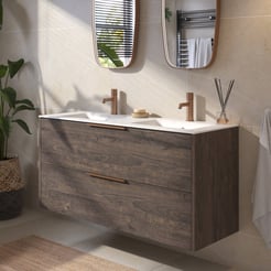 Saniselect Luca voorgemonteerd badmeubel met koperen greep incl. matte keramische wastafel 121x46cm kasteel bruin