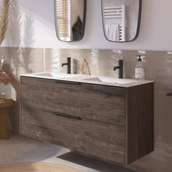 Saniselect Luca voorgemonteerd badmeubel met mat zwarte greep incl. matte keramische wastafel 121x46cm kasteel bruin
