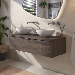 Saniselect Luca voorgemonteerd badmeubel met rvs greep incl. matte waskommen 120cm kasteel bruin