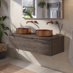 Saniselect Luca voorgemonteerd badmeubel met koperen greep incl. koperen waskommen 120cm kasteel bruin