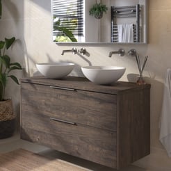 Saniselect Luca voorgemonteerd badmeubel met rvs greep incl. matte waskommen 120cm kasteel bruin
