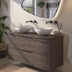 Saniselect Luca voorgemonteerd badmeubel incl. afdekblad met mat zwarte greep 120cm kasteel bruin