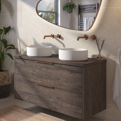 Saniselect Luca voorgemonteerd badmeubel met koperen greep incl. matte waskommen 120cm kasteel bruin
