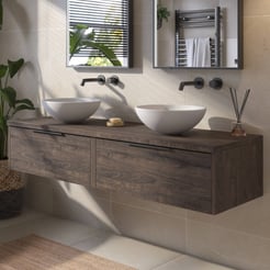 Saniselect Luca voorgemonteerd badmeubel incl. afdekblad met mat zwarte greep 160cm kasteel bruin