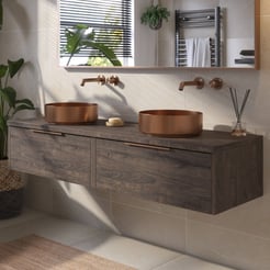 Saniselect Luca voorgemonteerd badmeubel met koperen greep incl. koperen waskommen 160cm kasteel bruin