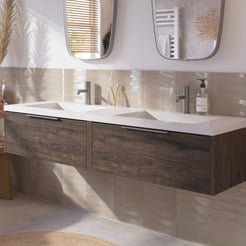 Saniselect Luca voorgemonteerd badmeubel met rvs greep incl. wastafel 160,5x51,5cm kasteel bruin