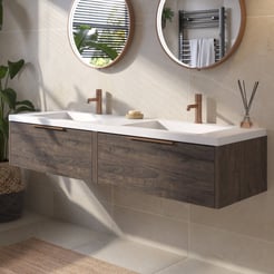 Saniselect Luca voorgemonteerd badmeubel met koperen greep incl. wastafel 160,5x51,5cm kasteel bruin