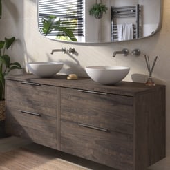 Saniselect Luca voorgemonteerd badmeubel 4 lades incl. afdekblad met rvs greep 160cm kasteel bruin