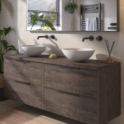 Saniselect Luca voorgemonteerd badmeubel met mat zwarte greep incl. matte waskommen 160cm kasteel bruin
