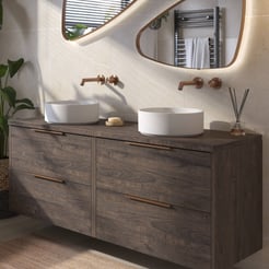 Saniselect Luca voorgemonteerd badmeubel met koperen greep incl. matte waskommen 160cm kasteel bruin
