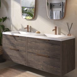 Saniselect Luca voorgemonteerd badmeubel met koperen greep incl. wastafel 160,5x51,5cm kasteel bruin