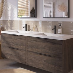 Saniselect Luca voorgemonteerd badmeubel met mat zwarte greep incl. wastafel 160,5x51,5cm kasteel bruin