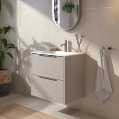 Saniselect Luca voorgemonteerd badmeubel met rvs greep incl. matte keramische wastafel 61x46cm mat greige