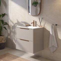 Saniselect Luca voorgemonteerd badmeubel met koperen greep incl. matte keramische wastafel 61x46cm mat greige
