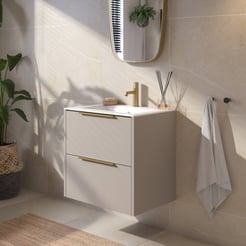 Saniselect Luca voorgemonteerd badmeubel met messing greep incl. matte keramische wastafel 61x46cm mat greige